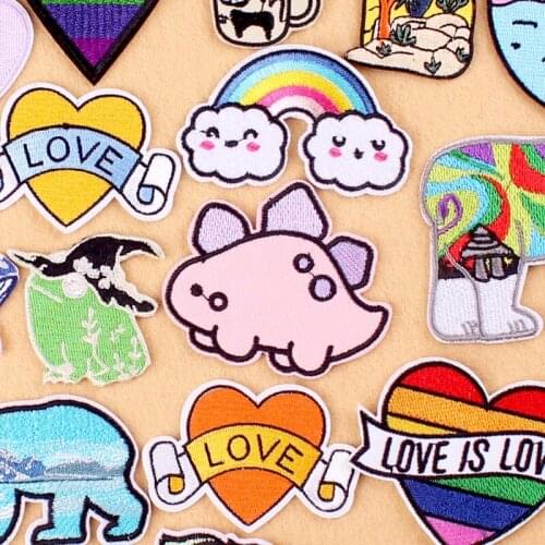 Cartoon Frog diy Embroidery Patches For Clothing Cute Dinosaur Patches For Clothes Applique For T-shirt Badges Love Patch Stripe