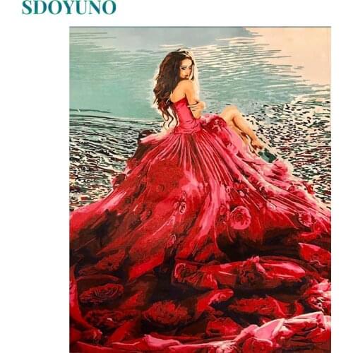 SDOYUNO 60x75cm Painting By Numbers Women in red DIY Wall Art Home Decor On Canvas Gift Frameless Drawing By Numbers Digital