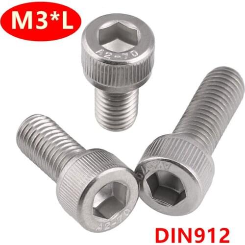 50pcs DIN912 M3 Bolts 304 Stainless steel Hexagon Socket Head Cap Screws Hex Allen Cylinder Machine Screws Bolt