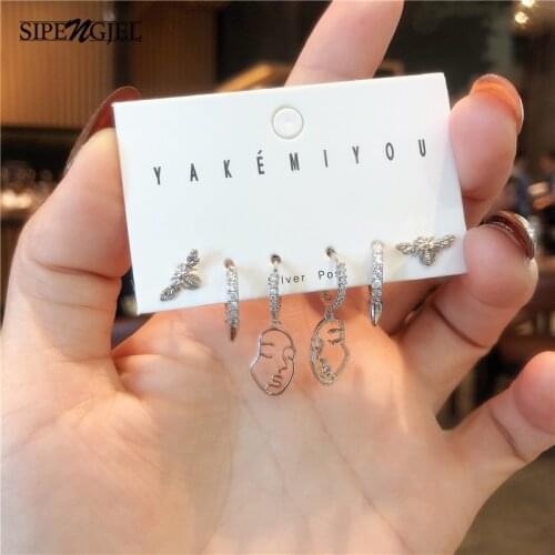 SIPENGJEL Fashion Face earrings Geometric Bee 6 Pcs Small Hoop Earrings sets For Women Jewelry 2021