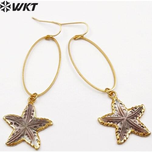 WT-E437 WKT Wholesale Natural shell star earrings dangle ring with sea star shape pendant elegant earrings for women gift making