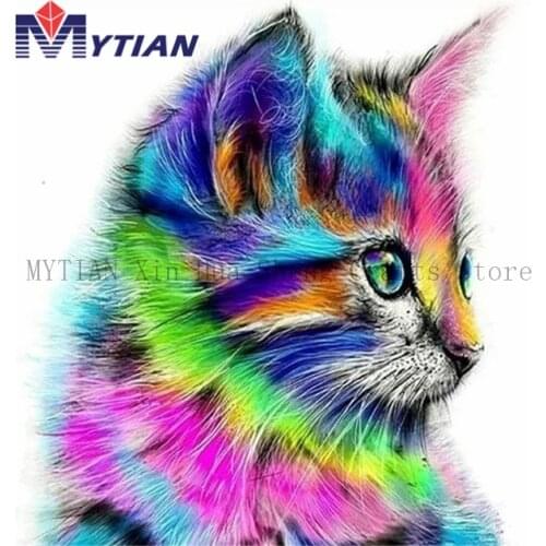 Bright Colorful Cat Diamond Painting Kit Free Shipping Neon Kitten Cat Diamond Embroidery Full Square Round Drill DIY Handicraft