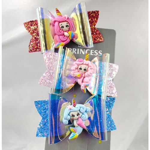 Princess mermaid Hairgrips Glitter Hair Bows with Clip Dance Party Bow Hair Clip Girls Hair Accessories