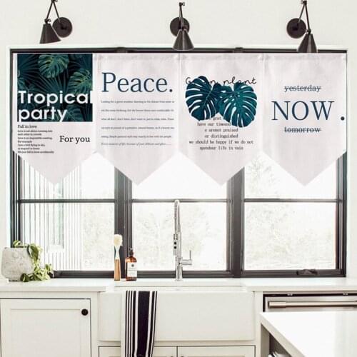 Nordic Tropical Green Leaves Kitchen Curtain Small Flag Curtain Triangle Door Curtain Short Curtain Decorative Partition Curtain