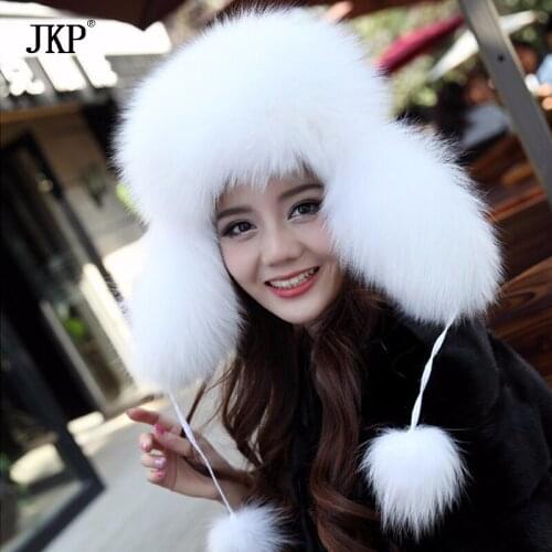 Genuine Fox Fur Hat Women Fox Fur Skullies Beanies Winter Warm Hats Natural Fox Cap Bomber Hats