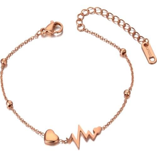 Office Style Love Heart Charm Bracelets For Girls Stainless Steel Chain & Link Strand Bracelets Women Jewelry B20059