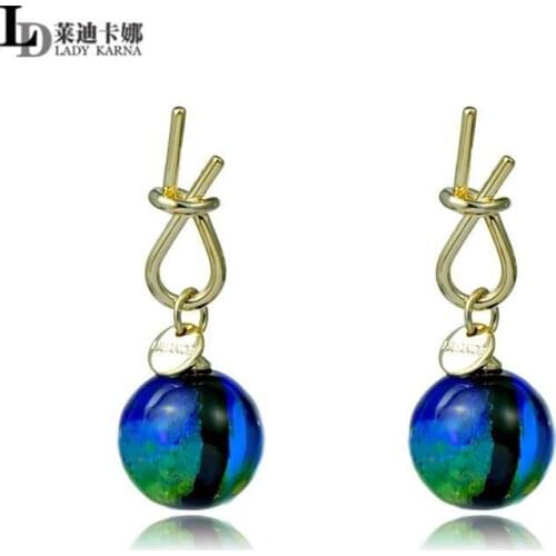 Geometric womens blue glass crystal ball earrings ins style S925 silver needle jewelry origin