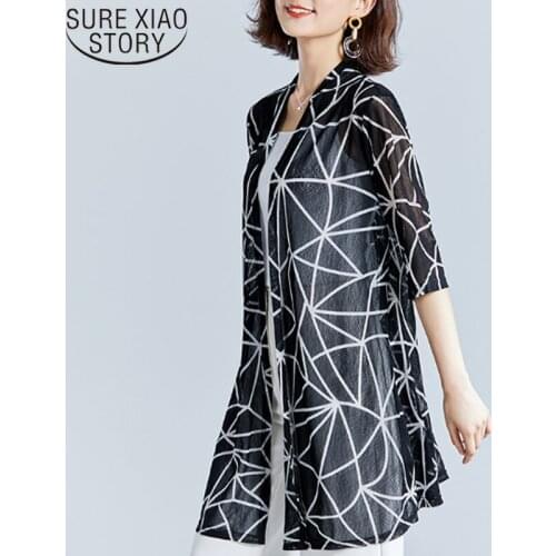 Medium length long plus size women tops 2019 women fashion loose and comfortable Take a shawl Women tops and blouses 3423 50