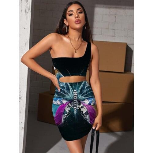 Giyu Brand Butterfly Dresses Women Animal 3d Print Colorful Vestido Sexy Harajuku Halter Sleeveless Womens Clothing Party