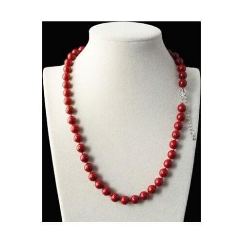 Women Gift word Love Free shipping New 8mm Coral Red Color South Sea Shell Pearl Round Beads Necklace 18"Luxury Girls Wedding