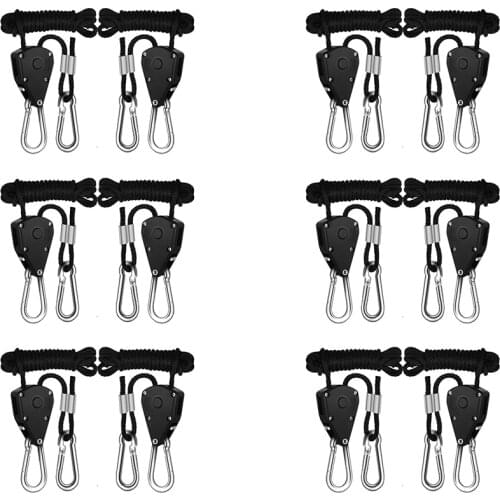 12pcs 1/8Inch 8Feet Long Heavy Duty Adjustable Ratchet Rope Hanger For Grow Light Kit Hanging Ratchet Canoe Bow Stern Tie Down