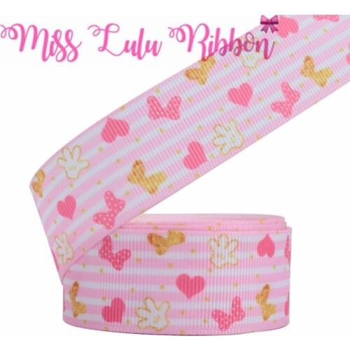 16mm-75mm Pink Series Cartoon Heart Candy Cookies Printed Grosgrain/Foe Ribbon Colorful Stripes DIY Hair Bowknots 50yards/roll