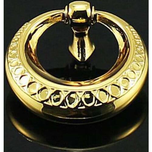 48mm Shaky drop rings kitchen cabinet Knobs 24K gold drawer pulls zinc alloy dresser wardrobe furniture handles knobs pulls