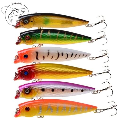 6Colors 6# With Hook Fishing Lures Artificial Floating ABS Plastic Hard Bait 9cm/11g 3D Eyes Wobbler Topwater Popper Bionic Bait