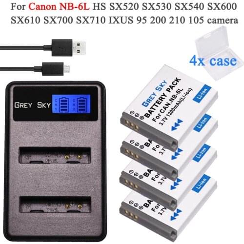 NB-6LH NB 6L Battery + Charger Type C Port for Canon PowerShot D10 D20 D30 S95 SX260 SX280 SX540 SX700 SX710 HS Camera