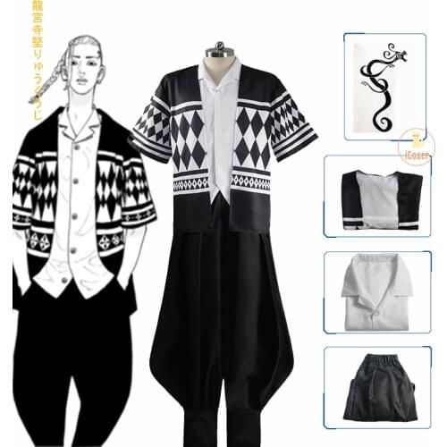 Anime Tokyo Revengers Draken Cosplay Ken Ryuguji Tattoo Men Harajuku Haori Kimono Pants Set Cloak Halloween Carnival Uniform