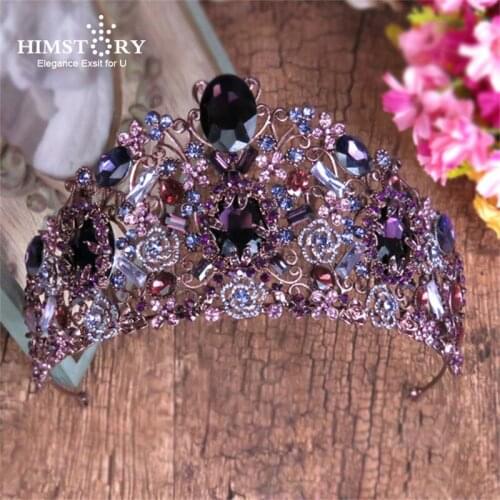 Huge Vintage Luxury Wedding Quinceanera Hairwear Bridal Tiara Crystal Crown Purple Rhinestone Queen Diadem Prom Hair Jewelry