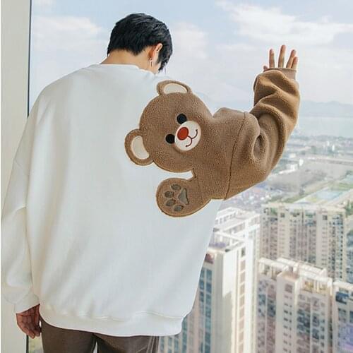 Oversized Sweatshirts Women Anime Bear Man Pullovers Couple Harajuku Long Sleeve Mens Hoodies Unisex Sweetshirts Thick Warm XL