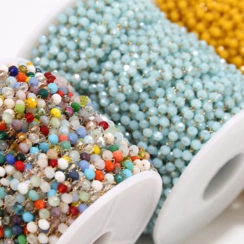 15color 3mm glass beads Jewelry Beaded Rosary Chains with stainless steel link chain Findings for DIY jewelry Crafting Material