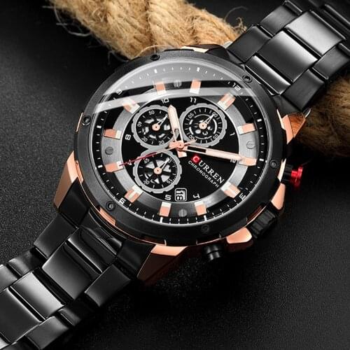 CURREN Luxury Quartz Watches for Mens Casual Chronograph and Date Clock Top Brand Wristwatches Male Black