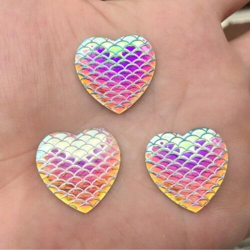 12pcs white AB heart resin figure of fish scale Flatback Rhinestone Faceted Art Supply Decoration Charm Craft 25mm