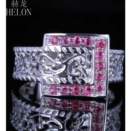 HELON Solid 10K White Gold 0.36ct 100% Genuine Rubies Fine Jewelry Engagement Ring For Women Birthday Anniversarry Best Gift