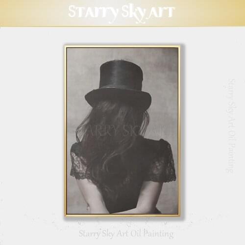 Artist Hand-painted Black and White Portrait Oil Painting on Canvas Handmade Wall Fine Art Beauty Lady Back Figure Oil Painting