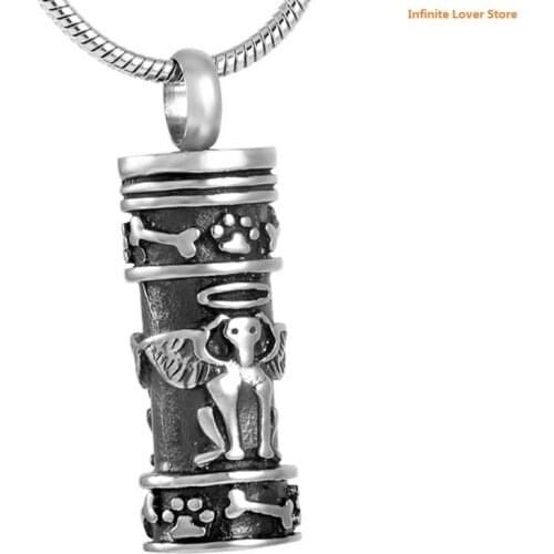 IJD8186 Dog Guardian Angel Cylinder Pet Keepsake Memorial Urn Necklace for Ashes Remaining Jewelry Free Plastic Funnel