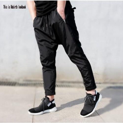 Personalized Summer plus size men skinny pants slim length trousers casual male hiphop mens harem pants feet black novelt street