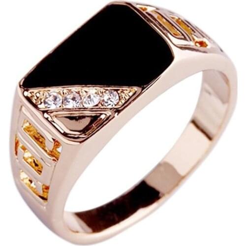 Size 6-10 Classic Gold-color Rhinestone Men Ring Black Enamel Male Finger Rings Best Selling 3 Colors