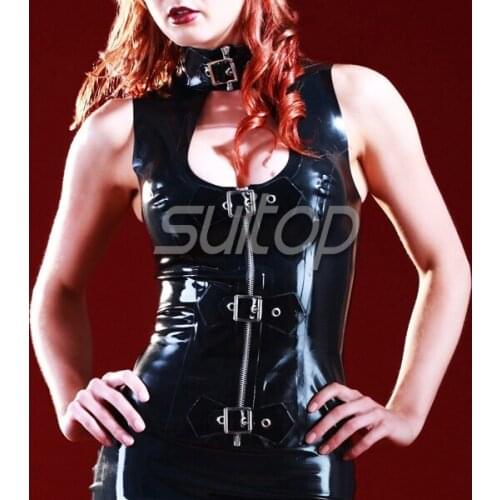 Suitop latex queen shirt rubber suit laced suit black color