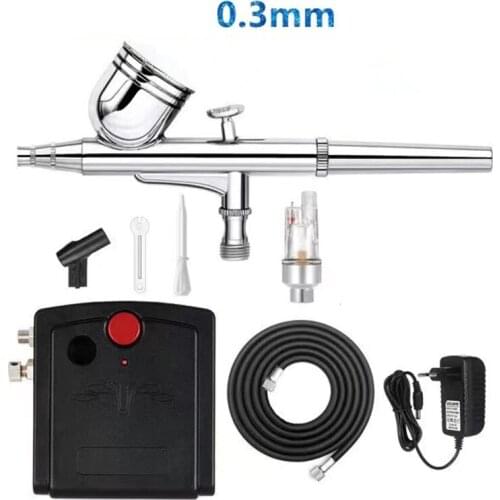 Double action spray gun air compressor kit with 0.3 mm nozzle spray gun painting cake brush set for manicure craft