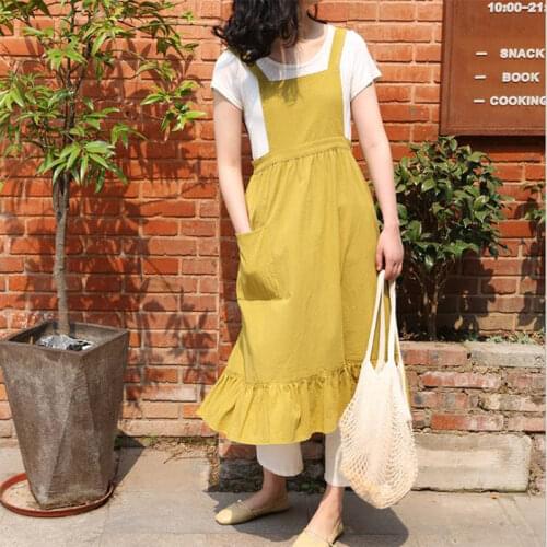 Cotton Linen Kitchen Apron Nordic Style Florist Apron Gardening Coffee Shop Overall Cooking Baking Aprons for Female Women Dress
