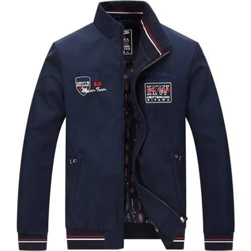 Plus Size 4XL Smart Casual Spring Mens Jacket Stand Collar Flag Embroidery Shark Jackets Trench Coats Flight Bomber Jacket Men