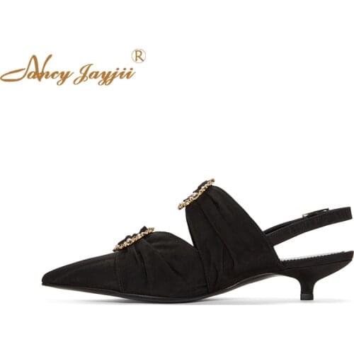 Nancyjayjii Fashion Black Metal Decoration Handmade Slingback Pumps Spring Pointed Toe Wedding Evening Stiletto Shoes Woman 4-16