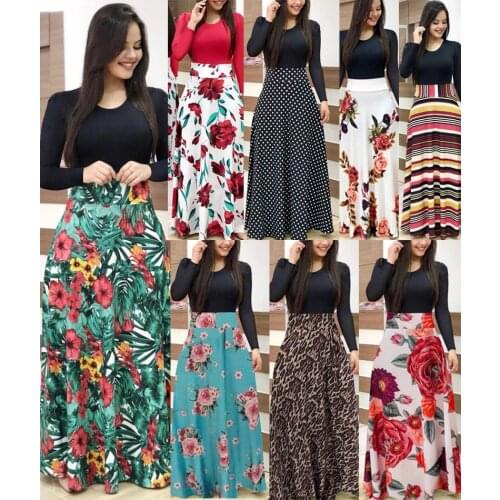 New Spring Maxi Dress Women 2021 Splice Vintage Robe With Long Sleeve Plus Size S-5XL Elegant Floral Print Femme Vestidos Casual