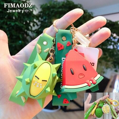 FIMAODZ Korean New Fruit Durian Keychain Pineapple Watermelon Cartoon Creative Pendant Summer Key Chains Ring for Kids Gift