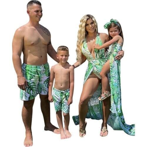 New Mother Son Father Daughter Bikini Dress Family Matching Swimsuits Swim Shorts Mommy And Me Dad Girl Swimwear Beachwear 2-10Y