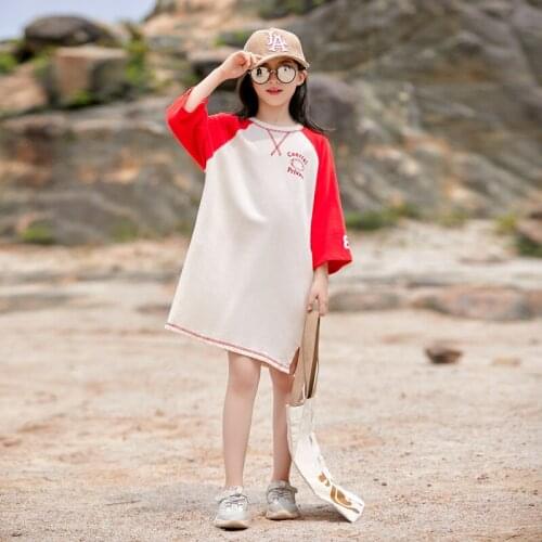 2021 Spring New Teen Girls Casual Straight Dress Korean Style Children Letter Printed Fashion Clothing, #9384