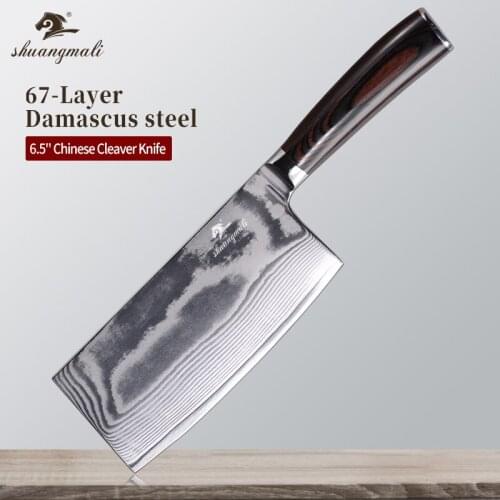 6.5Inch Chinese Chef Knife VG10 Damascus Steel Vegetable Cleaver Knives Sharp Utility Cooking Slicing Meat Chinese Cleaver Knife