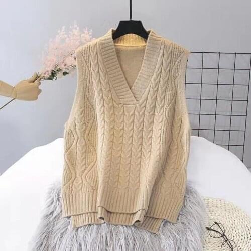2021 Autumn Winter Vests For Women Korean Style Student Loose Sleeveless Coat Fashion Twist Pullovers Sweater Vest Pull Femme