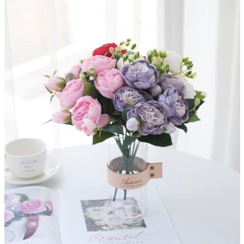 Plastic Artificial Flowers Silk Peony Heads Bouquet Wedding Party Home Decoration DIY Accessories Fake Flower Valentines Day