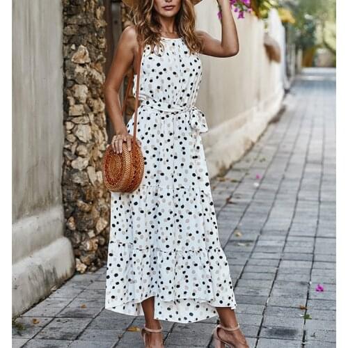 Polka Dot Beach Sundress Casual Women Long Dress 2021 Summer Sleeveless Slip Sexy Dress Women