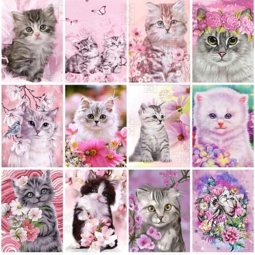 Full 5D Diy Diamond Painting Cute Cat Picture of Rhinestone Embroidery Animal Cross Stitch Mosaic Handmade Gifts Home Decoration