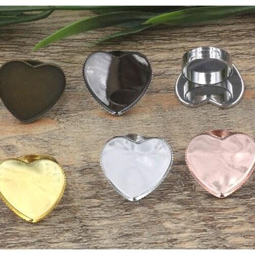 Multi-color Plated Rings Bases DIY Findings Blanks with 25mm Heart Bezel Resin Cabochons Settings Adjustable Rings Making