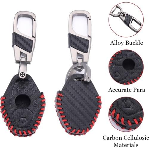 Hand Sewing Leather Car Key Cover Carbon Fiber Pocket for BMW M3 E38/39/46/53 E60/61 E63/64 E83/85/86 Keys Protection Case Chain