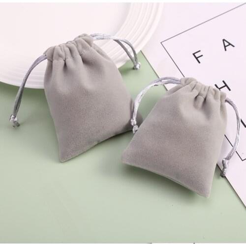 Grey Flannel Jewelry Gift Bags Pack of 50 Eyelashes Makeup Real Velvet Drawstring Pouches Can Custom Logo