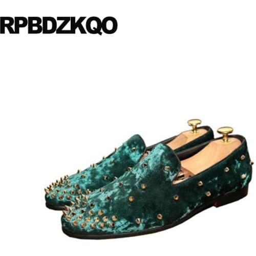 Stud Smoking Slippers Wedding Green Velvet European Dress Party Italy Boys Men Shoes Brand Casual Black Runway Rivet Loafers