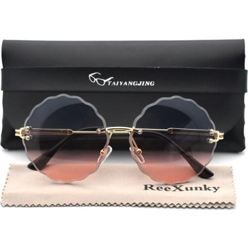 2020 Flower Round Sunglasses Women Luxury Brand Rimless Frame Sun Glasses Ladies Shades Trending Outdoor Rosie Eyewear UV400