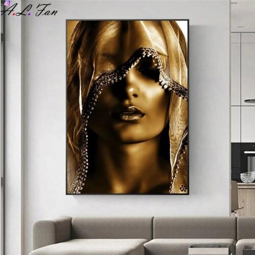 Makeup veil Modern noble gold veil woman nordic canvas pictures wall posters and print pictures for living room home cuadros mod